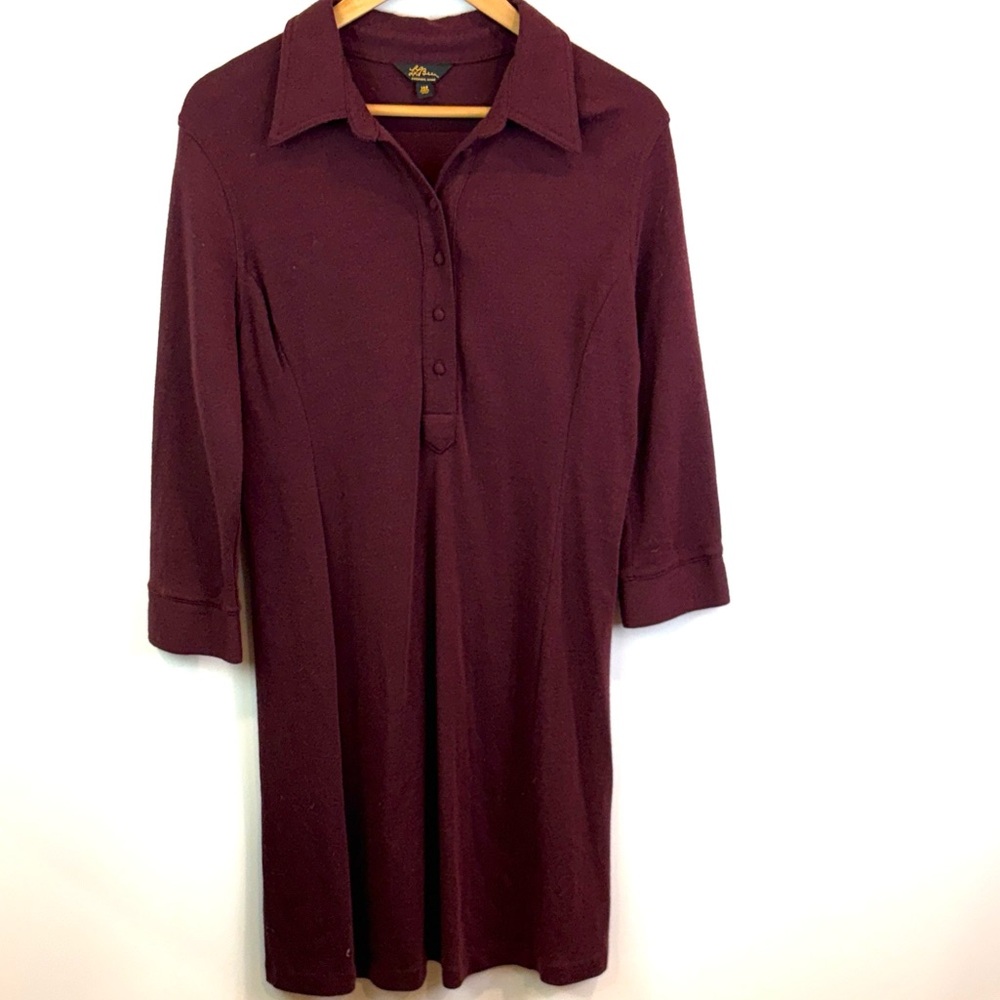 LL Bean 100% wool Burgundy Collared Dress size 14p